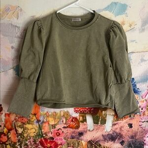 NWOT Free People movement Olive Green Puff Sleeve Top